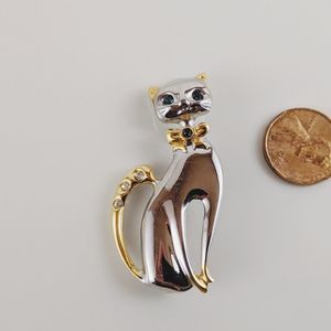 Butler Siamese Cat Pin Brooch Gold Silver Tone Blu